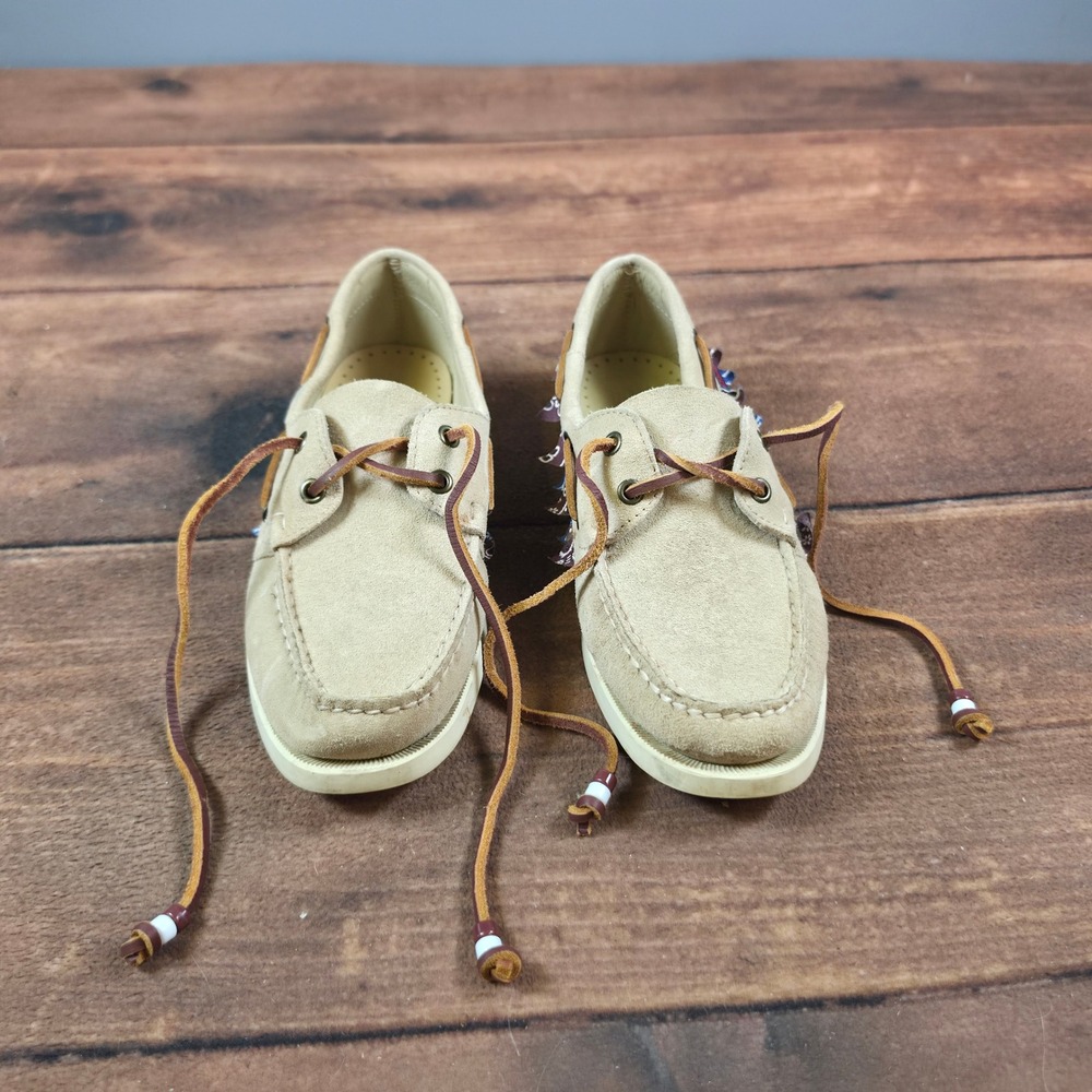 Sebago Docksides Boat Shoes Mens 8.5 Tan Suede Good Bandana Trim Leather Laces